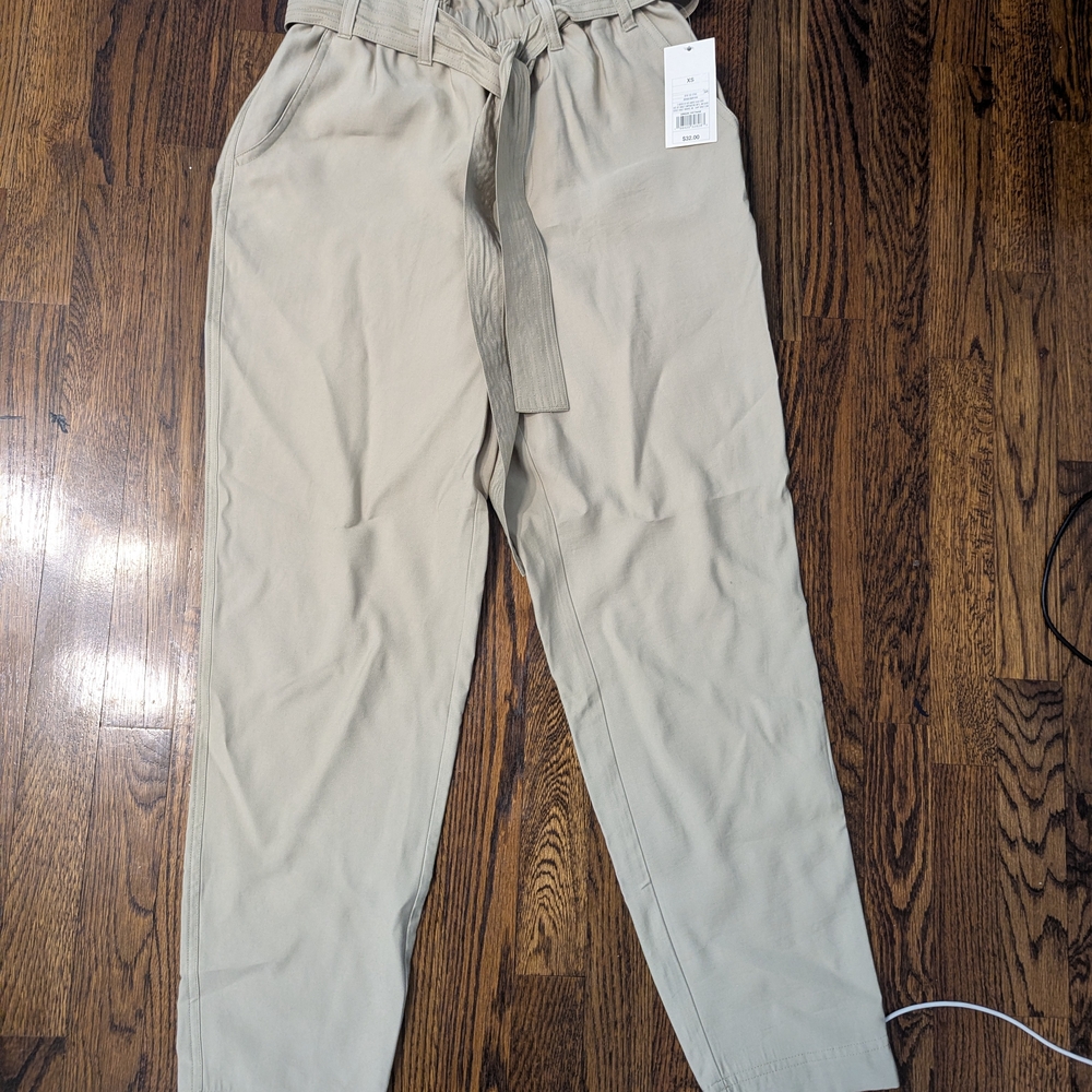 a new day Paperbag Waist Tapered Pants in Light Beige